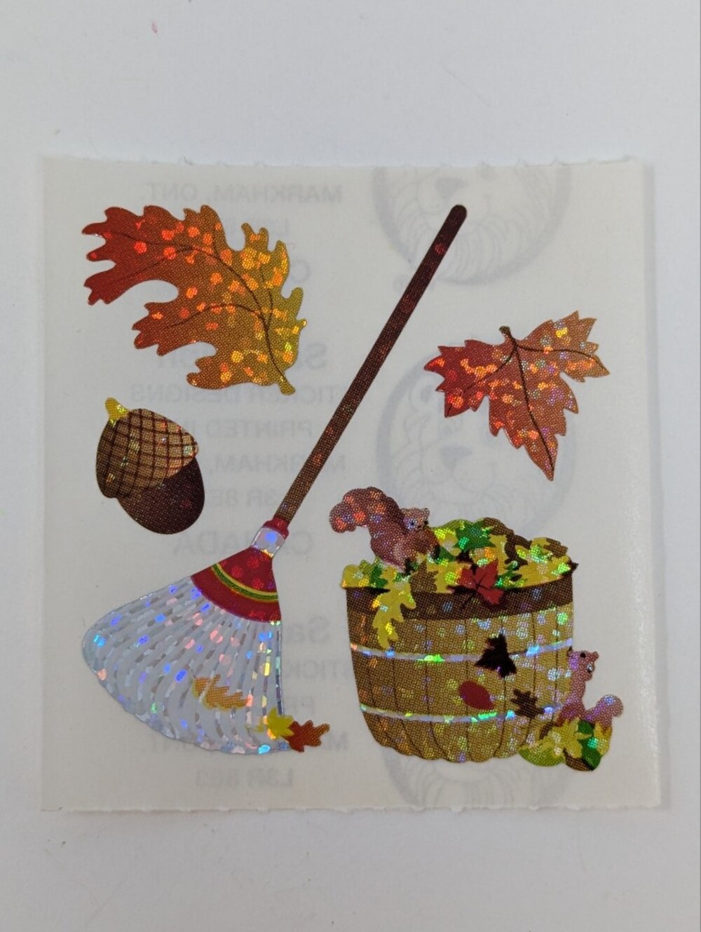 Sandylion Autumn Harvest Leaves Acorn Rake Glitter Vintage